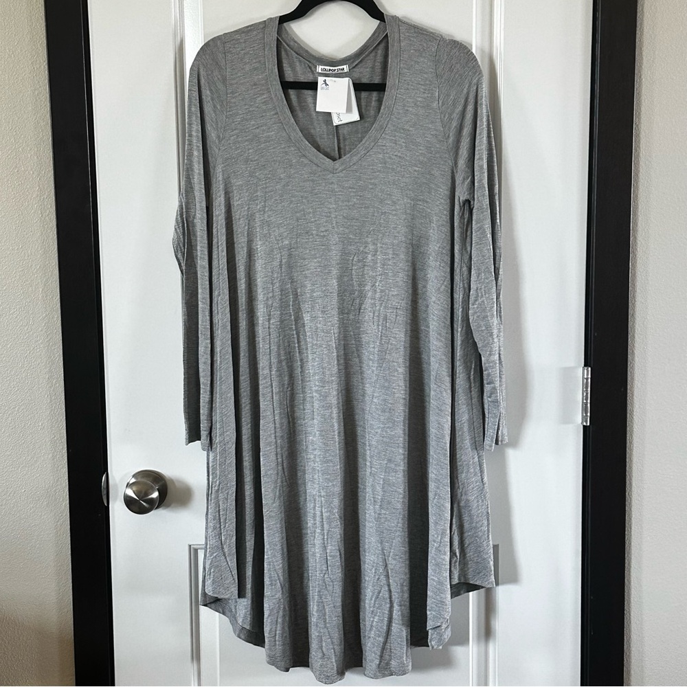Lollipop Star Gray Long-Sleeve V-Neck Swing Tunic Dress Size 2XL | NWT